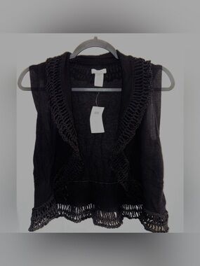 CACH’E Open Front Crocheted Trim Black Women's Sweater Vest